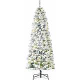 Steel Christmas Trees Homcom Prelit Artificial Snow Flocked with Warm LED Green&White Christmas Tree 180cm