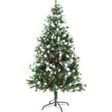 Homcom 5ft SnowDipped Artificial w/ Red Berries Metal Base Christmas Tree