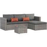 OutSunny 3 PCS Outdoor PE Rattan Chaise Lounge Furniture Sofa Set w/ Cushions Outdoor Lounge Set