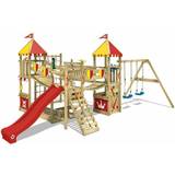 Wooden Toys Playground Wickey Wooden climbing frame Smart Queen with swing set and red slide, Knight's playcastle with sandpit, climbing ladder & playaccessories