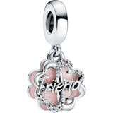 Shiny Charms & Pendants Pandora Four-leaf Clover Friendship Double Dangle Charm - Silver/Pink/Transparent