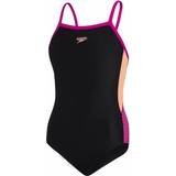 Speedo Girl's Dive Thinstrap Muscleback Swimsuit - Black/Neon Fire/Electric Pink