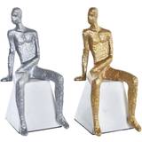 Dkd Home Decor ative Figure Silver Black White Men Marble Iron Modern (11 x 12 x 28 cm) (2 Units) Figurine