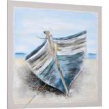 Homcom Hand-Painted Wall Canvas Painting Artwork Beach Boat 90 X 90cm Blue Wall Mirror