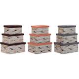 Dkd Home Decor Set of Stackable Organising Boxes Brown Grey Orange Polyester (40 x 30 x 20 cm) (3 Units) Storage Box