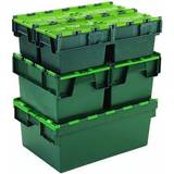 Green Storage Boxes VFM Plastic Attached Lid Container 64 Litre Green Storage Box