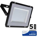 V-TAC 100W Waterproof Outdoor Security Floodlight with Samsung LED 1 metre Wire Black Body Grey Glass IP65 4000K Day White 8000 lumens [Energy Class