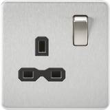 Wall Outlets Knightsbridge Screwless 13A 1G dp switched Socket Brushed Chrome with black insert
