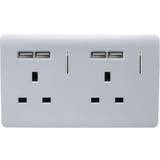 Wall Outlets Trendi 2 Gang, 13 Amp Switched Socket with 4 x USB Ports Silver