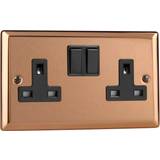 Wall Outlets Varilight Polished Copper 2-Gang 13A Double Pole Switched Socket w/ black