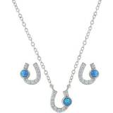 Montana Silversmiths Lightfoot Horseshoe Jewelry Set - Silver/Trasparent/Blue