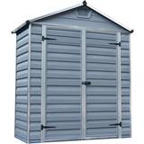 Palram Canopia 6 3ft Back to Wall Double Door Plastic Apex Shed with Skylight Roof