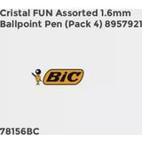 Pink Ballpoint Pens Bic Cristal FUN Assorted 1.6mm Ballpoint Pen (Pack 4) 8957921