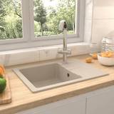 Granite Kitchen Sinks vidaXL Kitchen Sink with Overflow Hole Oval Waste Kit