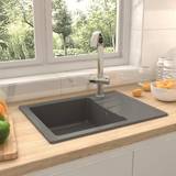 VidaXL Grey Kitchen Sinks vidaXL Kitchen Sink with Overflow Hole Oval Drainer Waste Kit