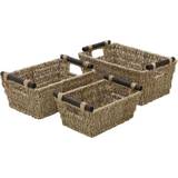 Brown Baskets JVL Seagrass Set of 3 Tapered Storage Baskets with Wooden Handles Basket