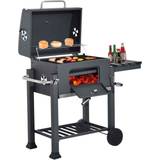 BBQ Trollies OutSunny Charcoal Grill BBQ Trolley Wheels Shelf Side Thermometer