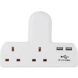 Travel Adapters Status 2 Way Gang 2 USB Wall Plug White