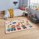 Red Rugs Kid's Room Think Rugs 100x150cm Inspire G3434 Beige Train with Animals Bright Fun Children