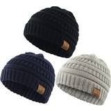 Infant Soft Warm Knitted Baby Hats Cute Cozy Chunky 3-pack- Black/Light Grey /Navy