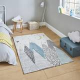 Think Rugs 60x120cm Brooklyn Kids 22707 Blue Hand Carved Durable Children Mats