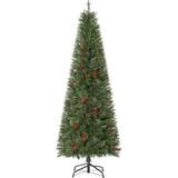 Green Christmas Trees Homcom 6ft Artificial Christmas Tree Holiday with Pencil Shape, Berries Christmas Tree