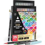 Arteza Real Brush Pens, 24 Colours for Watercolour Painting with Flexible Nylon Brush Tips, Paint Markers for Colouring, Calligraphy and Drawing