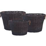 Firewood Baskets vidaXL 3 Piece Stackable Firewood Basket Set Dark Brown Willow