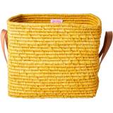 Rice Storage Rice Small Square Raffia Basket with Leather Handles Yellow