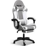 YSSOA Gaming Office High Back Computer Ergonomic Adjustable Swivel Chair with Headrest & footrest Grey/White