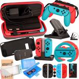 Nintendo switch oled bundle EOVOLA Accessories Kit for Switch OLED Model Games Bundle Wheel Grip Caps Carrying Case Screen Protector Controller