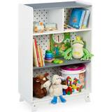 Relaxdays Childrenâs Shelves for Toys & Books, HxWxD: 90x60x30 cm, 4 Compartments, Boys, Shelves, White/Grey