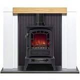 Adam Wood Stoves Adam Salzburg in Pure White & Oak with Ripon Electric Stove in Black, 39 Inch