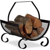 Relaxdays Firewood Basket, Large Fireplace Wood Cradle, Metal Log Holder, H x W x D 40 x 33 x 38 cm, Black
