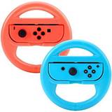 Beastron Racing Games Steering Wheel compatible with Switch Mario Kart, Joy-Con Steering Wheel, Red & Blue 2 Pack