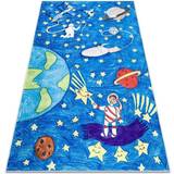 Polyester Rugs Kid's Room Bambino 2265 washing carpet Space, rocket for children anti-slip blue 160x220 cm