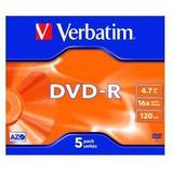 CD & Vinyl Storage Verbatim 4.7GB 16x Speed Jewel Case DVD-R (5 Pack)