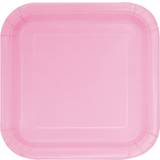 Disposable Plates Unique Party 30880 18cm Square Baby Pink Party Plates, Pack of 16
