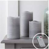 Grey Candles & Accessories Lights4fun Set of 3 Battery Operated Grey Controlled Real Wax Pillar Warm Candle