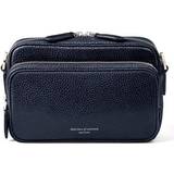 Aspinal of London Mens Finest Quality Full-Grain Leather Navy Blue Reporter East West Messenger Bag