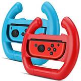 Blue Wheels & Racing Controls tnp wheel joy-con controller for nintendo switch (set of 2) racing steering wheel controller accessory grip handle kit attachment switch (red