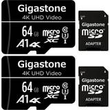 Gigastone Micro SD Card 64GB 2-Pack with 2x SD Adapter 2x Mini-case, 4K UHD Video, Surveillance Security Cam Action Camera Drone Professional, 90MB