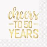 Unique Party 72571 Foil Gold "Cheers to 50 Years" 50th Anniversary Paper Napkins, Pack of 16