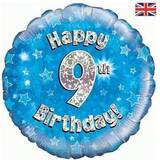 Text & Theme Balloons Oaktree Happy 9th Birthday Blue Holographic