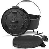 VOUNOT Dutch Oven 4.25 Liters, Pre-Seasoned Cast Iron Pot with Carry Bag, Feet, Lid Lifter, Spiral Handle and Slot for Thermometer, for Camping