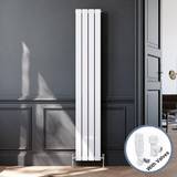 Elegant 1800 300 Designer White Modern Double Panel Designer Radiator Vertical Rads Compatible With All Heating Systems + White Thermostatic