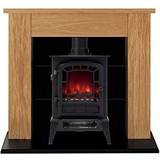 Electric Fireplaces Adam Chester Stove Suite in Oak with Ripon Electric Stove in Black, 39 Inch