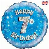 Text & Theme Balloons Oaktree Happy 7th Birthday Blue Holographic