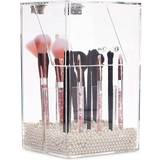 Makeup Storage Acrylic Makeup Brush Holder with Lid and Beads Cosmetic Storage Organizer (6 x 5.7 x 9.25 In)