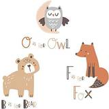 Lambs & Ivy Bedtime Animal Alphabet Beige/Gray Bear/Owl/Fox Woodland Wall Decals
